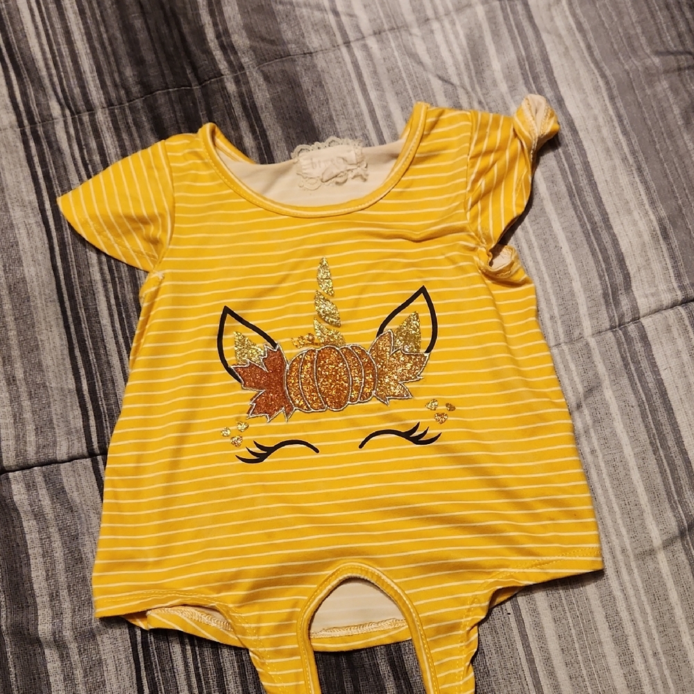 btween Yellow Unicorn Bodysuit with Ruffle Sleeves